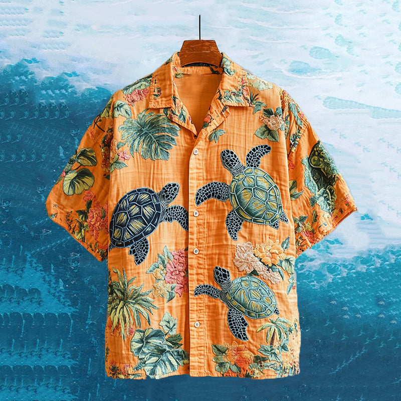 Tropical Sea Turtle Embroidered Shirt – Ocean-Inspired Beachwear by ShopsyKart