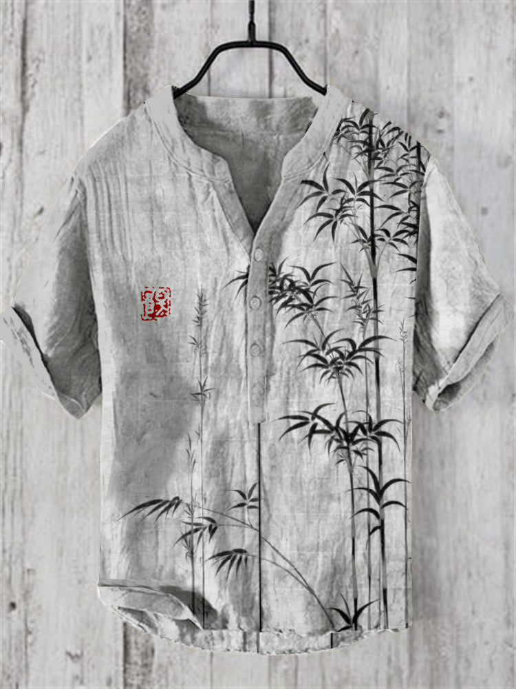 Men’s Green Bamboo Print Cotton Linen Shirt | Nature-Inspired Casual Wear by Urbantrenz