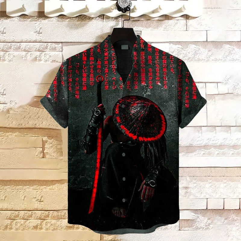 Men’s Black Samurai Katana Art Shirt | Japanese Streetwear Cotton Printed Shirt – Urbantrenz