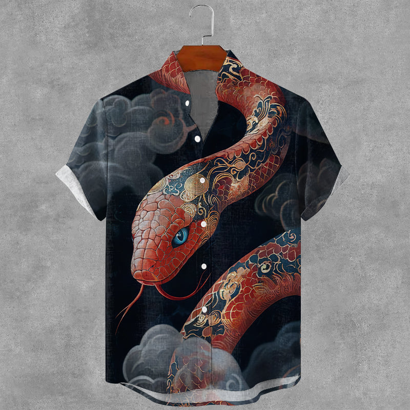 Men’s Serpent Fire Japanese Dragon Snake Shirt | Artistic Streetwear Cotton Shirt – Urbantrenz