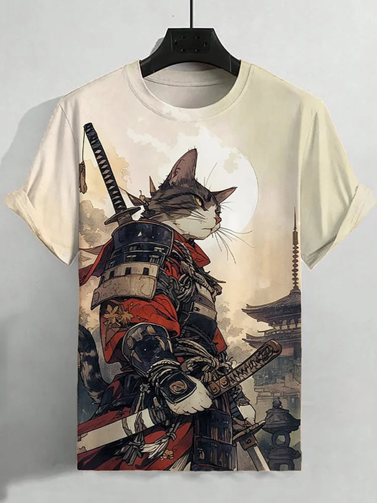 Samurai Cat Warrior T-Shirt | Japanese Art Samurai Cat Tee by Urbantrenz