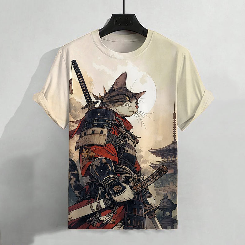 Samurai Cat Warrior T-Shirt | Japanese Art Samurai Cat Tee by Urbantrenz