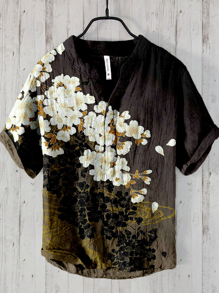 Men’s Multicolor Floral Printed Linen Shirt | Vintage Japanese Style Summer Shirt by Urbantrenz