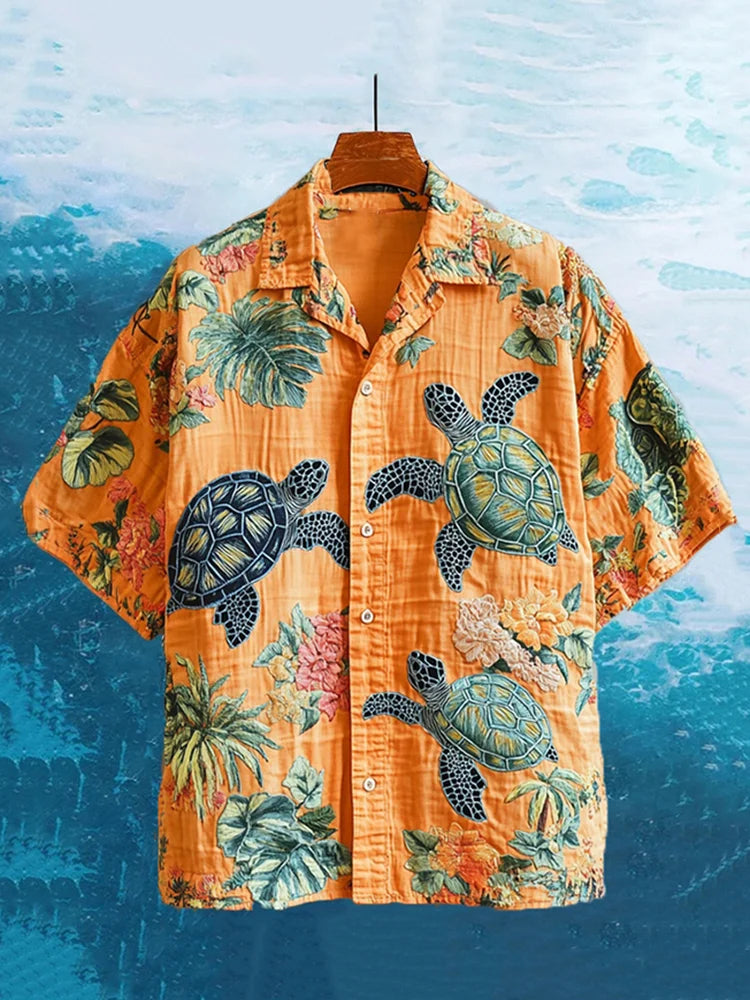 Tropical Sea Turtle Embroidered Shirt – Ocean-Inspired Beachwear by ShopsyKart