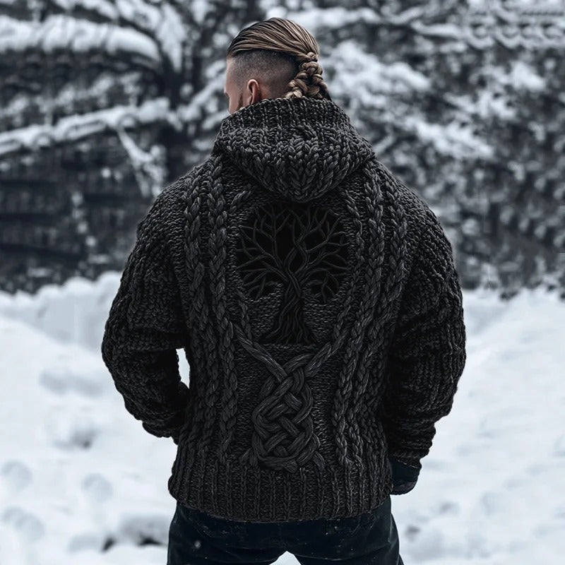 Men’s Tree of Life Heavy Knit Hooded Sweater – Jet Black | Urbantrenz