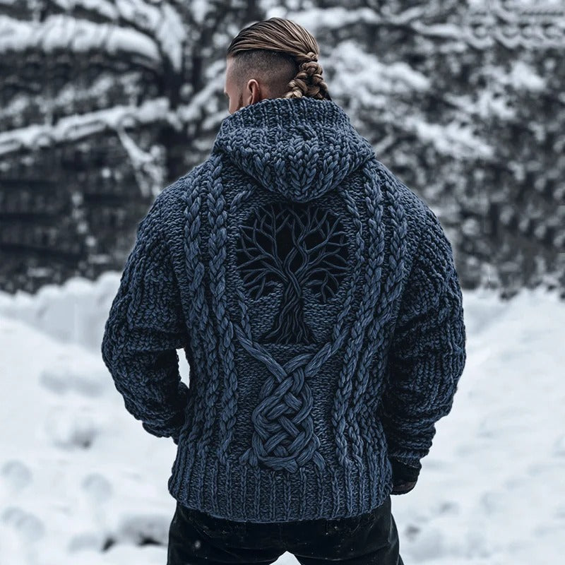 Men’s Tree of Life Heavy Knit Hooded Sweater – Jet Black | Urbantrenz