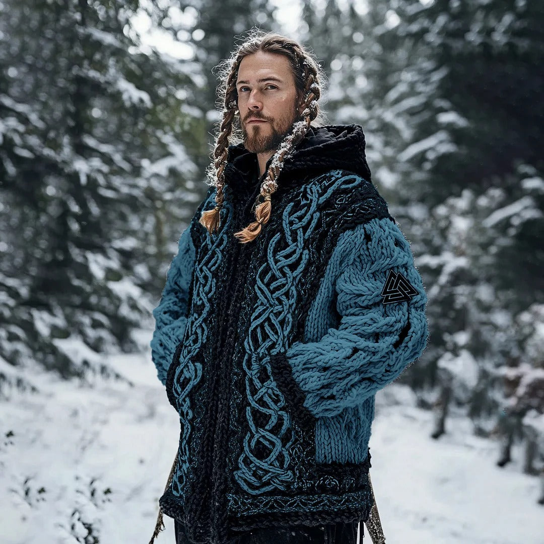 Men’s Viking Heritage Knit Hooded Sweater – Grey & Black | Urbantrenz