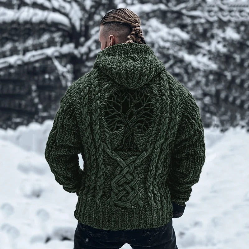 Men’s Tree of Life Heavy Knit Hooded Sweater – Jet Black | Urbantrenz