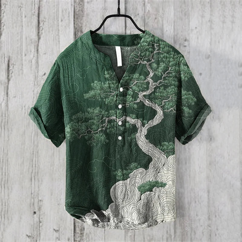 Men’s Green Japanese Bonsai Tree Art Shirt | Vintage Cotton Printed Shirt – Urbantrenz