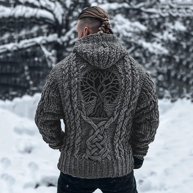 Men’s Tree of Life Heavy Knit Hooded Sweater – Jet Black | Urbantrenz