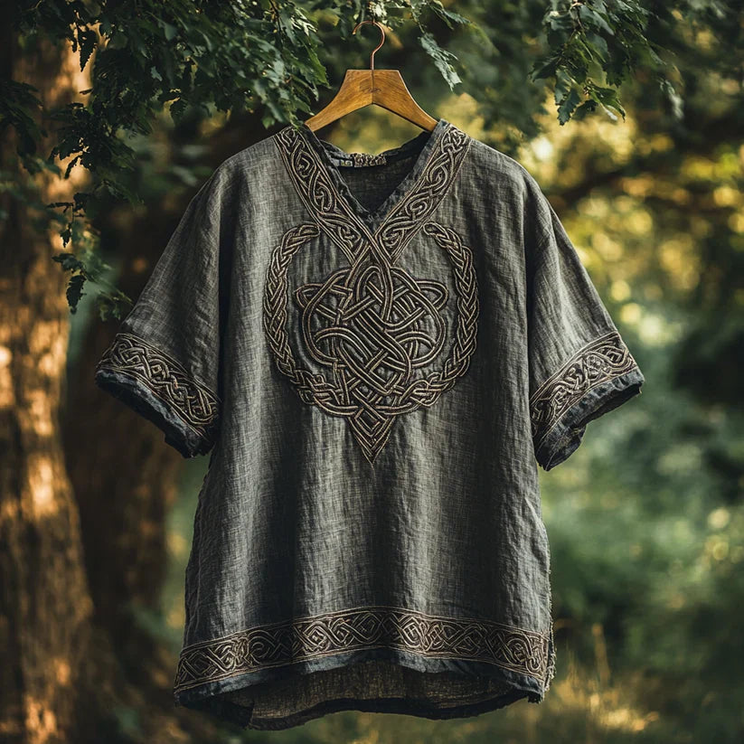 Men’s Celtic Embroidered Linen Shirt – Vintage Boho Loose Fit Tunic | Urbantrenz
