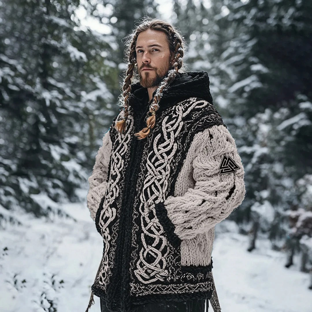 Men’s Viking Heritage Knit Hooded Sweater – Grey & Black | Urbantrenz