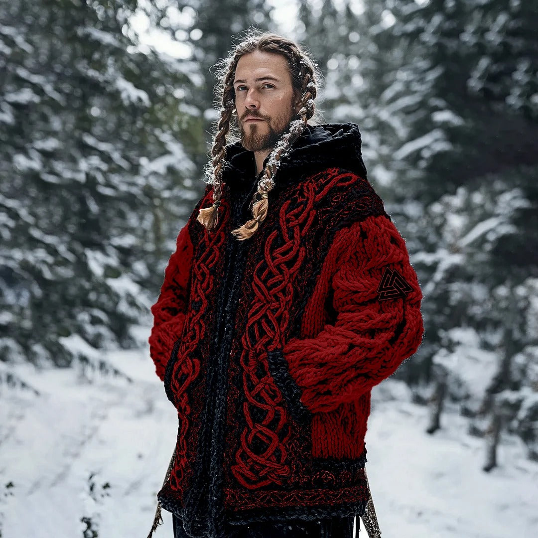 Men’s Viking Heritage Knit Hooded Sweater – Grey & Black | Urbantrenz