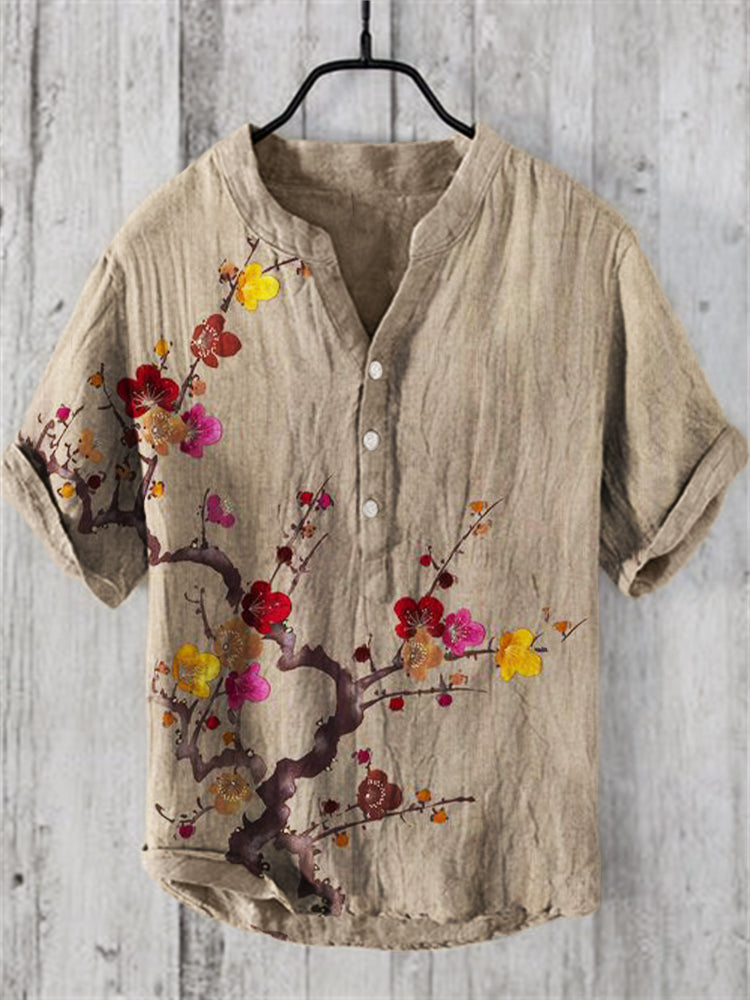 Men’s Floral Embroidered Linen Shirt | Vintage Boho Summer Top by Urbantrenz