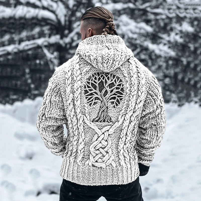 Men’s Tree of Life Heavy Knit Hooded Sweater – Jet Black | Urbantrenz